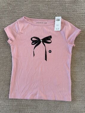 NWT Abercrombie Kids Pink Bow Graphic Tee Sz 11/12